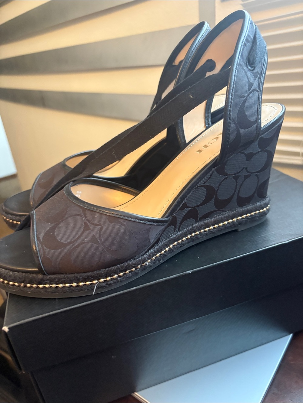 Coach Black Ankle-Tie Wedge Sandals